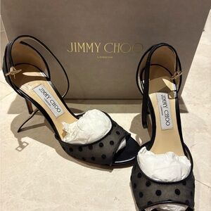 Jimmy Choo Black Mesh Polka Dot Heels
